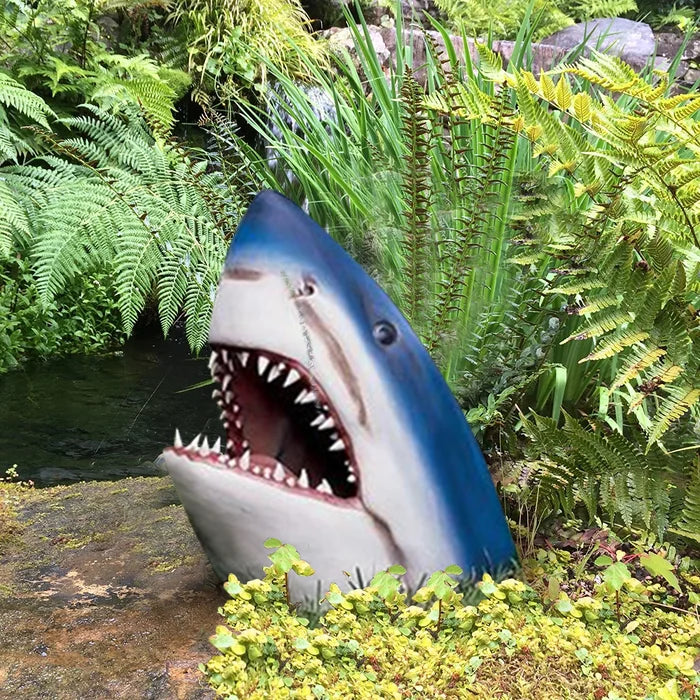 Shark Garden Sculpture – Weather-Resistant Outdoor Wall Art for Unique Garden Ornaments – Blue Resin Design 2