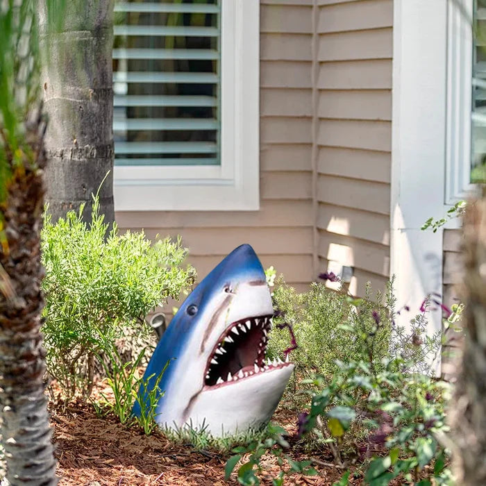 Shark Garden Sculpture – Weather-Resistant Outdoor Wall Art for Unique Garden Ornaments – Blue Resin Design 3
