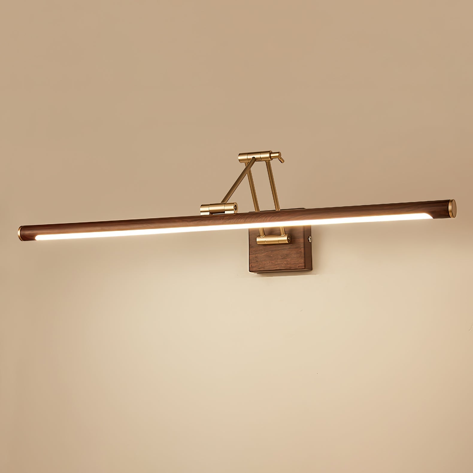 Adjustable Walnut LED Wall Light with Brass Accent for Modern Interiors