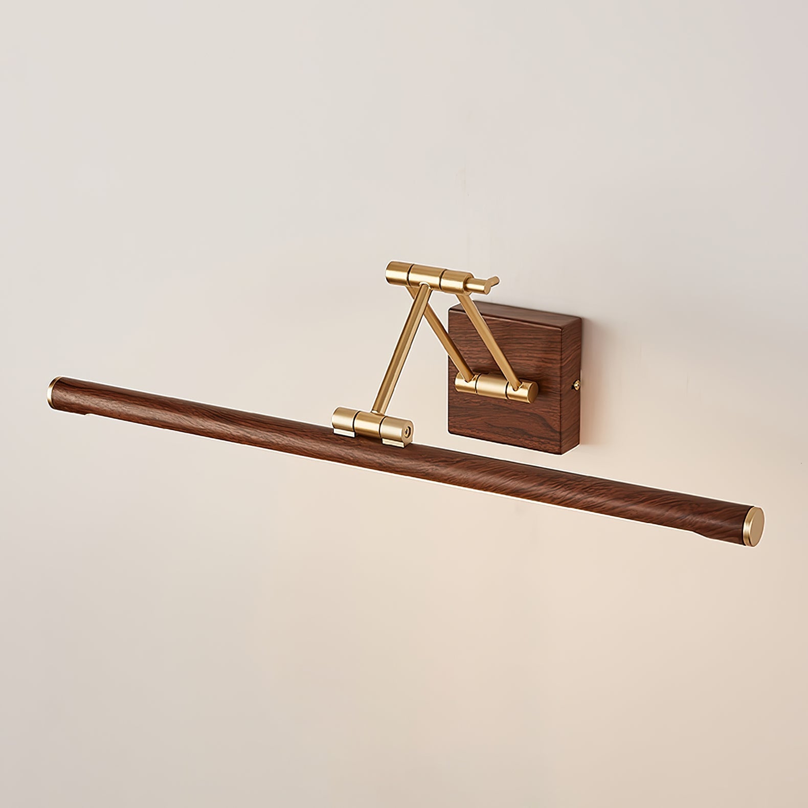 Adjustable Walnut LED Wall Light with Brass Accent for Modern Interiors