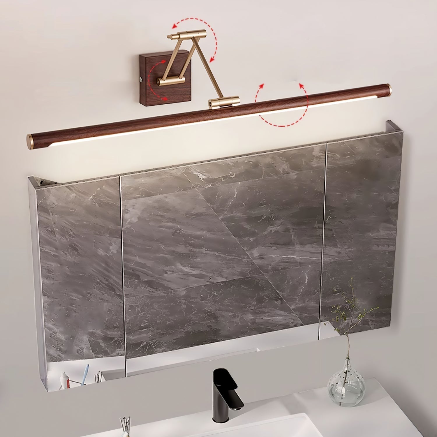 Adjustable Walnut LED Wall Light with Brass Accent for Modern Interiors