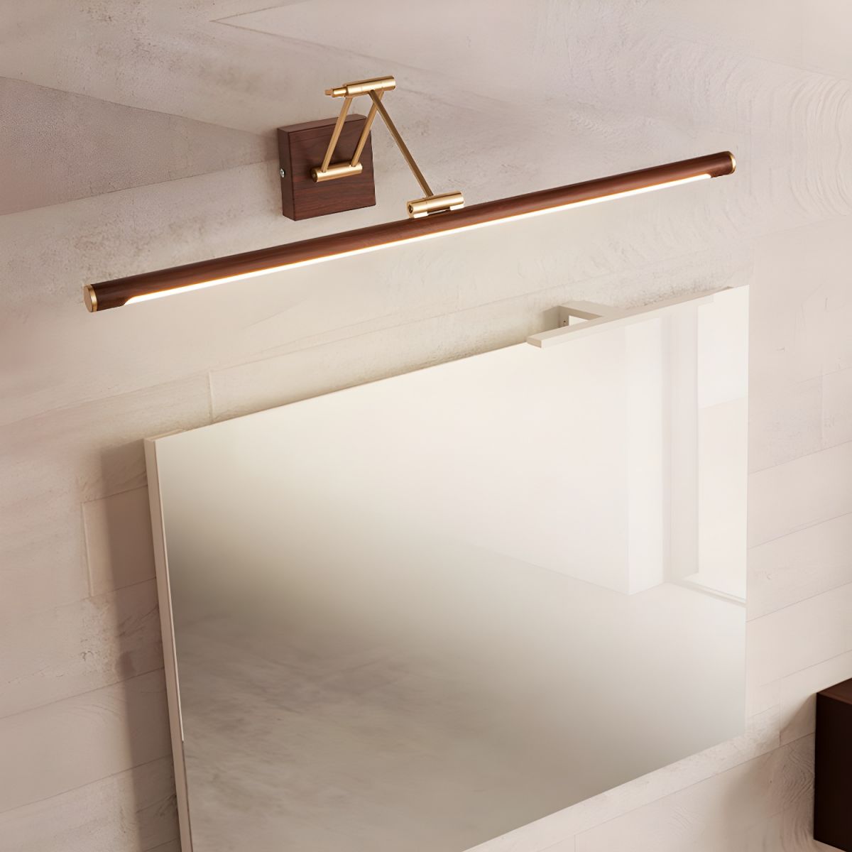 Adjustable Walnut LED Wall Light with Brass Accent for Modern Interiors