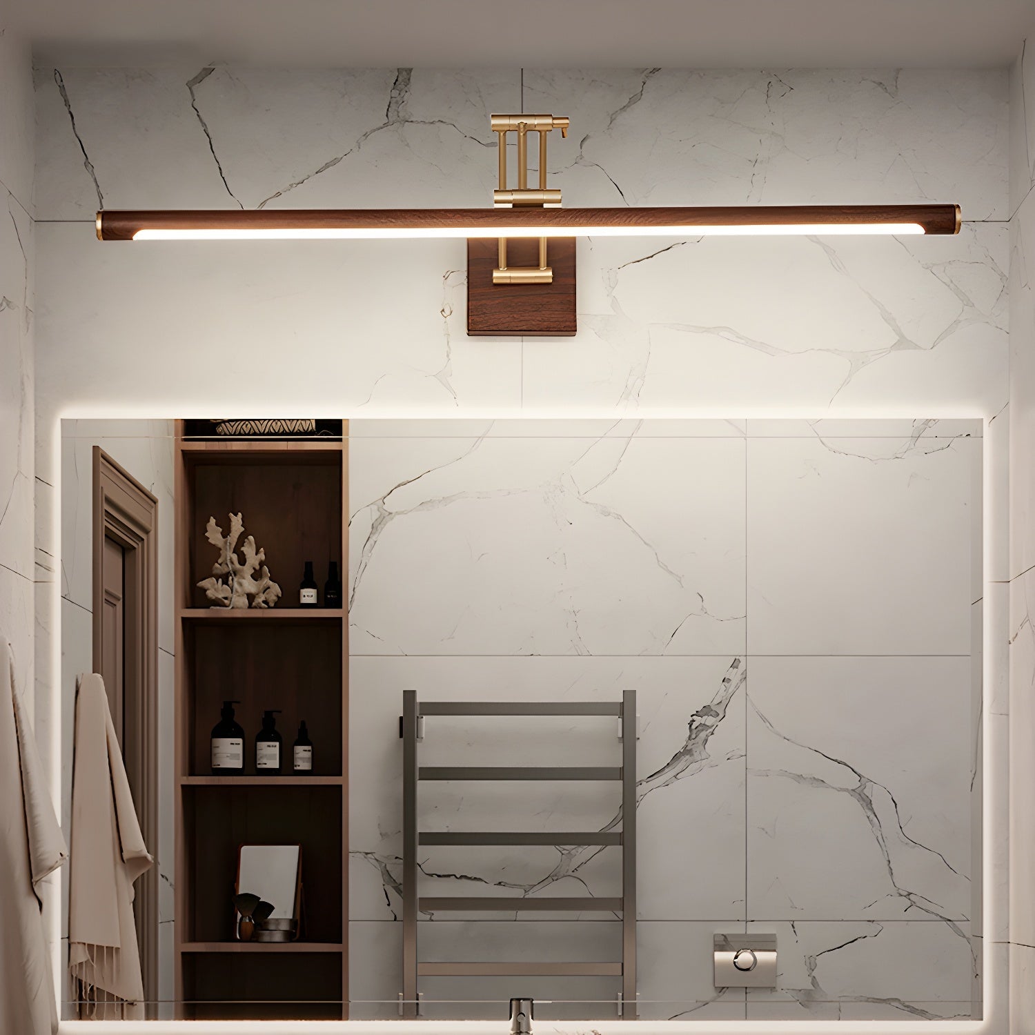 Adjustable Walnut LED Wall Light with Brass Accent for Modern Interiors