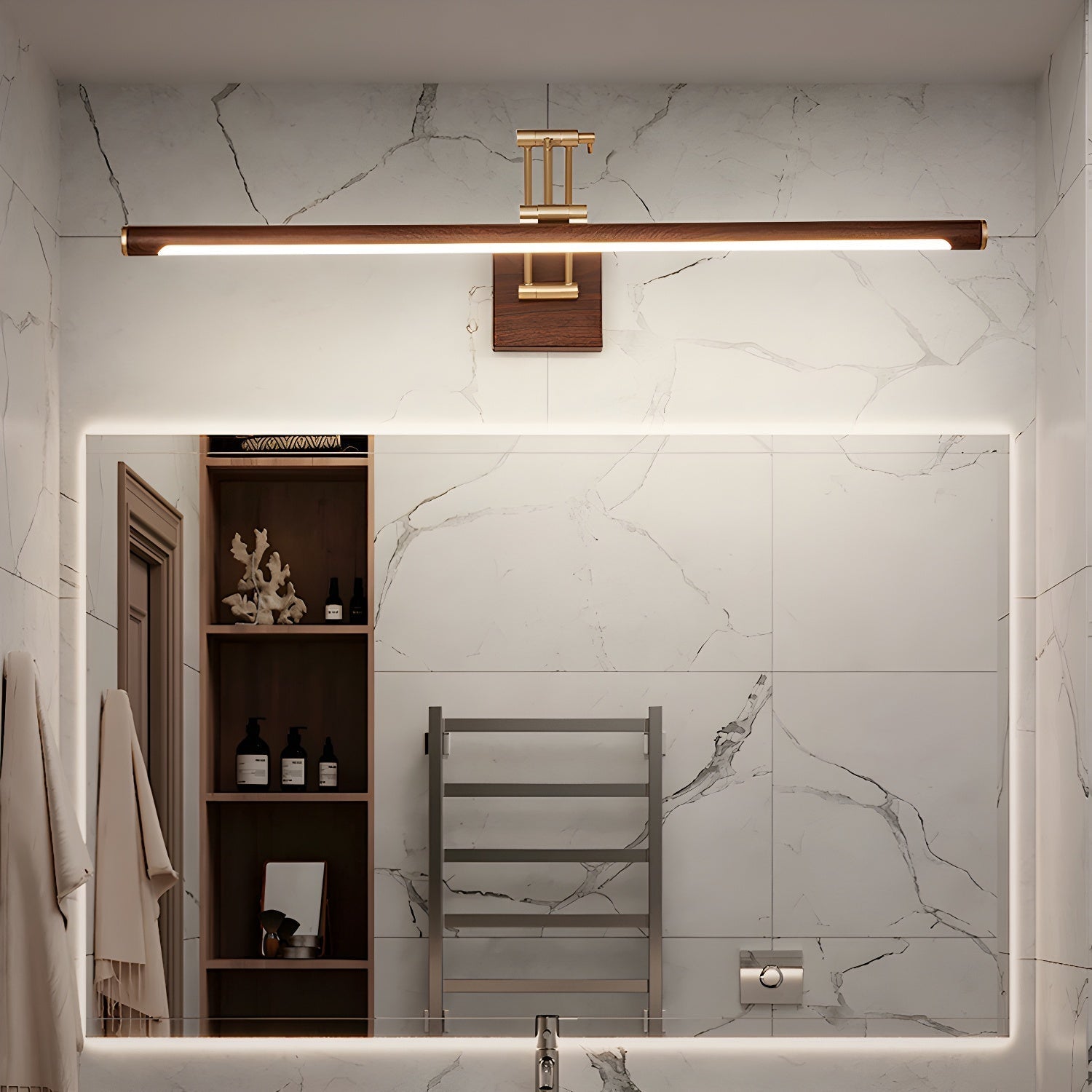 Adjustable Walnut LED Wall Light with Brass Accent for Modern Interiors