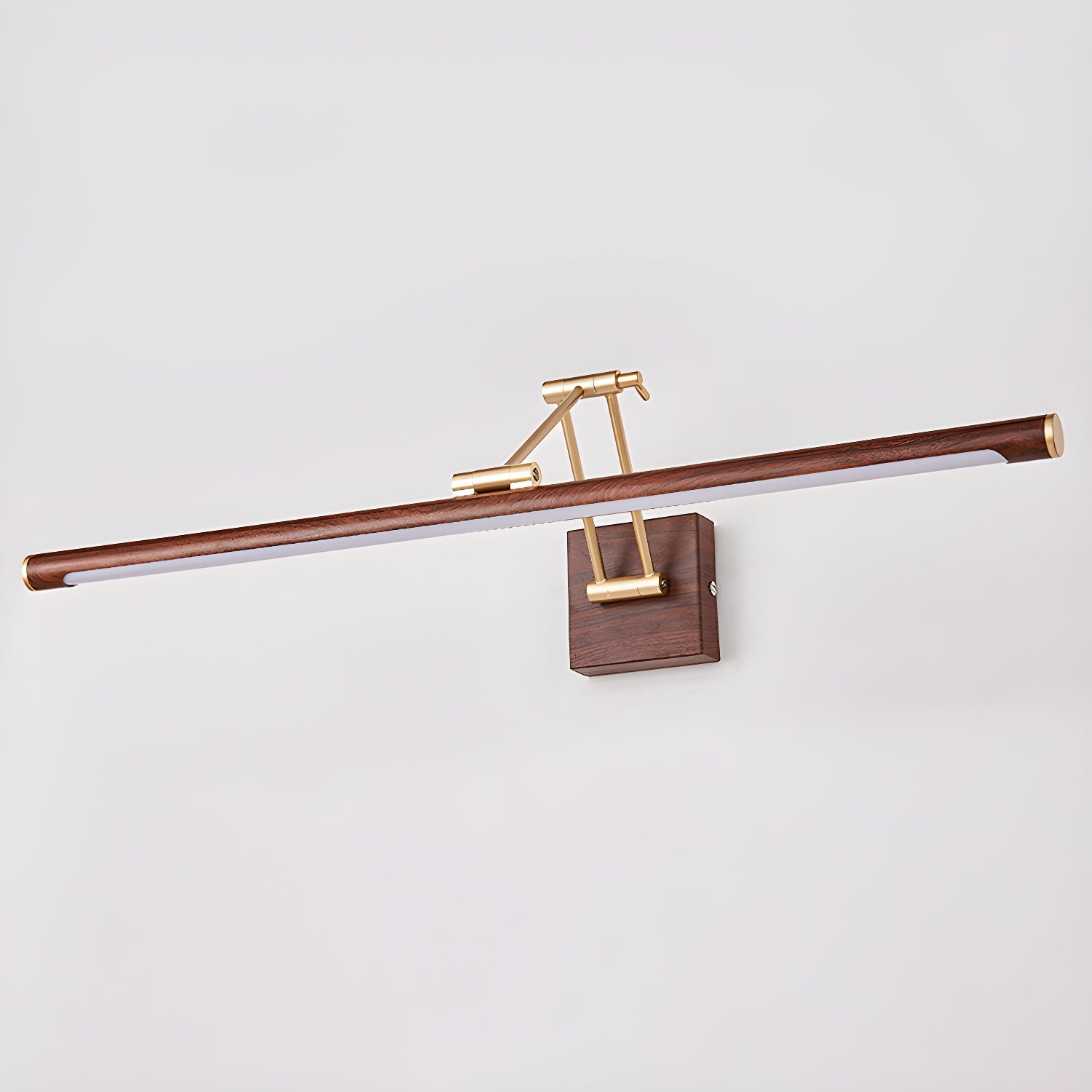 Adjustable Walnut LED Wall Light with Brass Accent for Modern Interiors