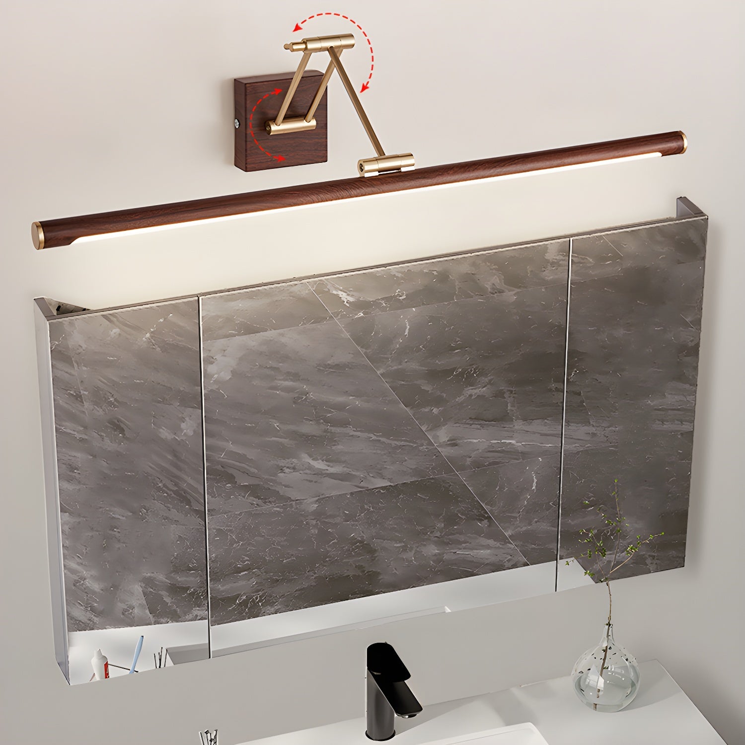 Adjustable Walnut LED Wall Light with Brass Accent for Modern Interiors