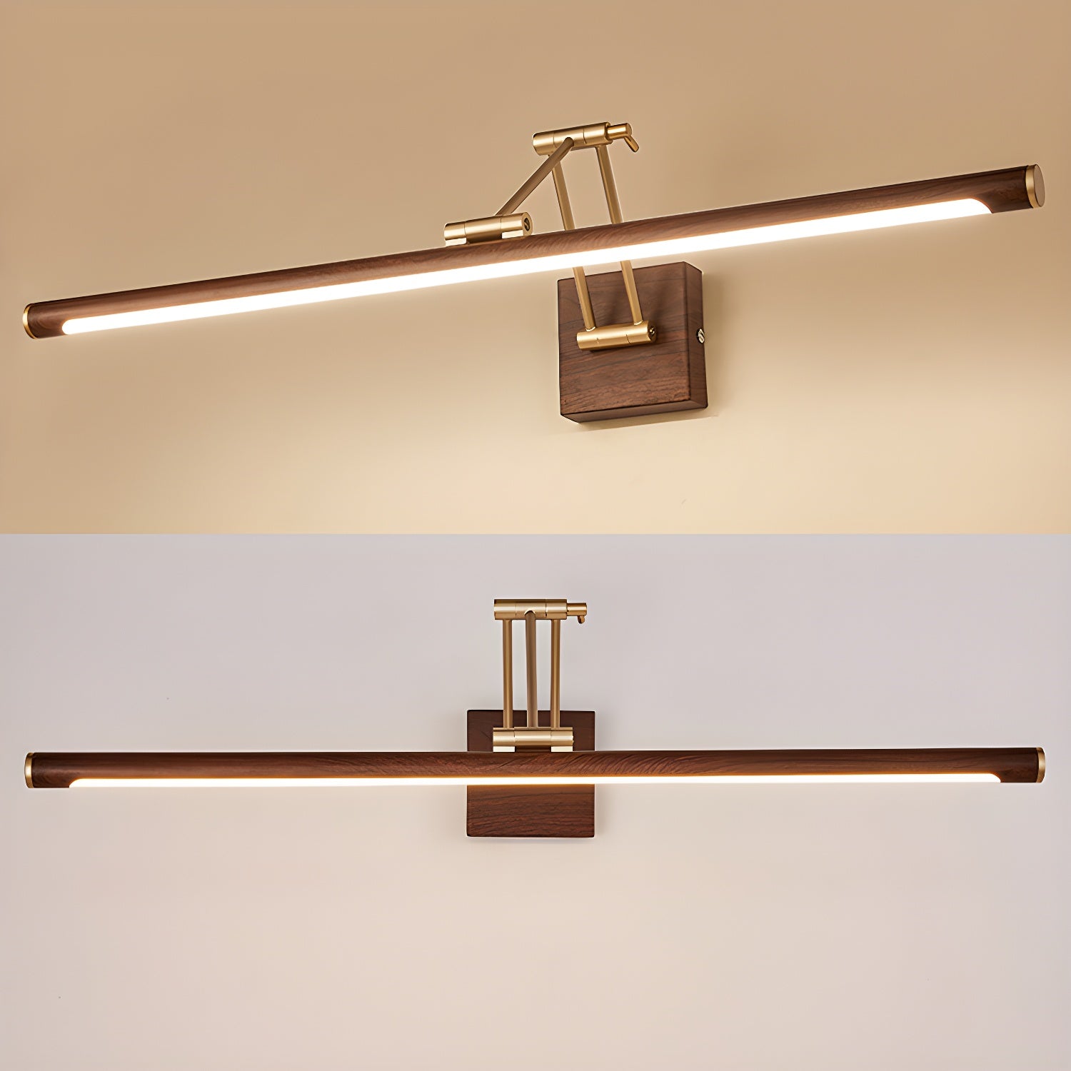 Adjustable Walnut LED Wall Light with Brass Accent for Modern Interiors