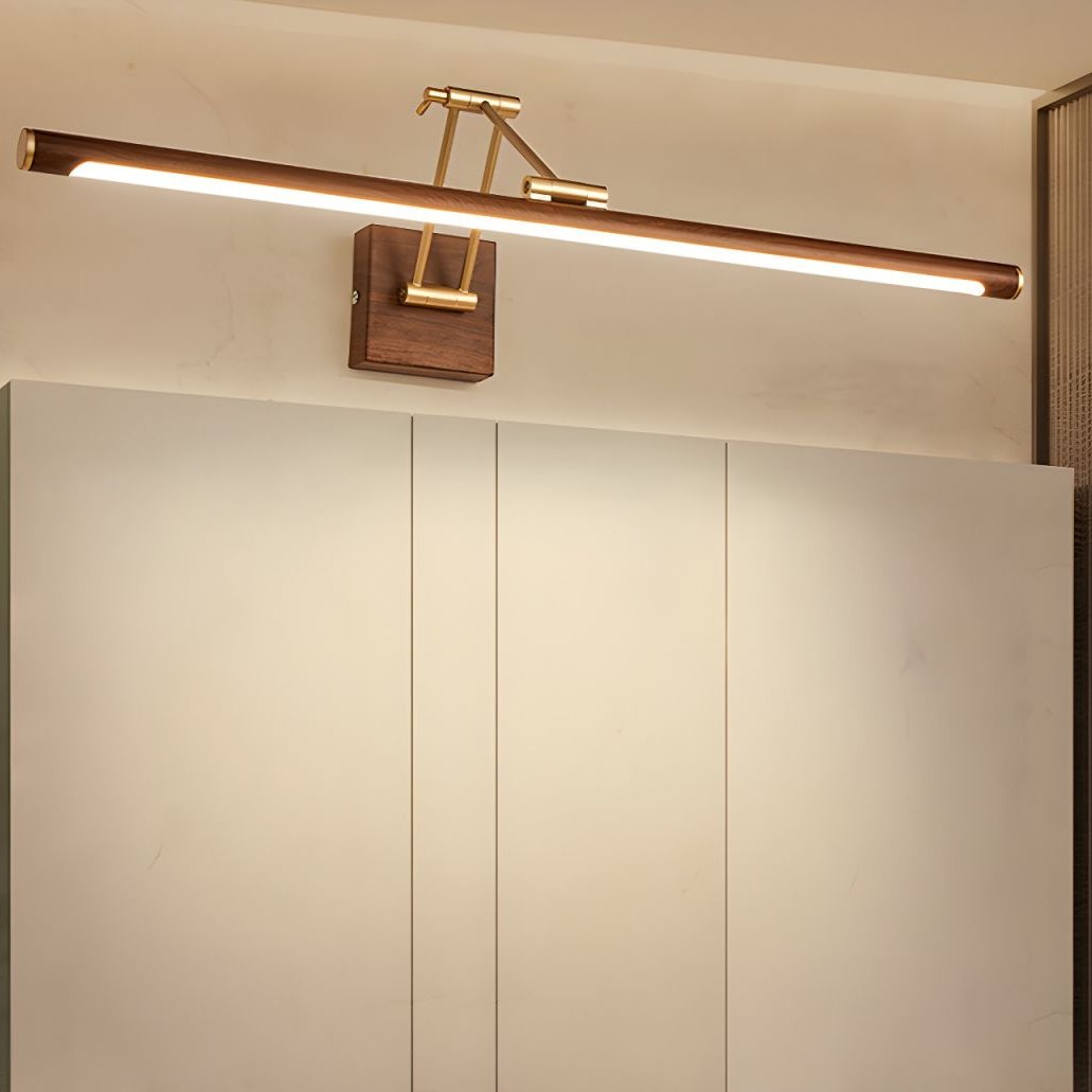 Adjustable Walnut LED Wall Light with Brass Accent for Modern Interiors