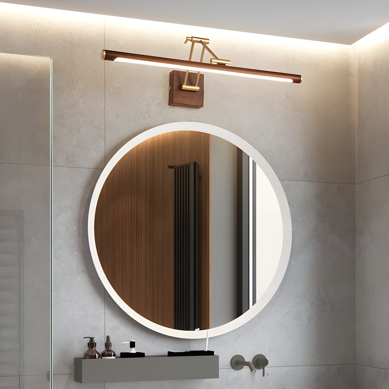 Adjustable Walnut LED Wall Light with Brass Accent for Modern Interiors