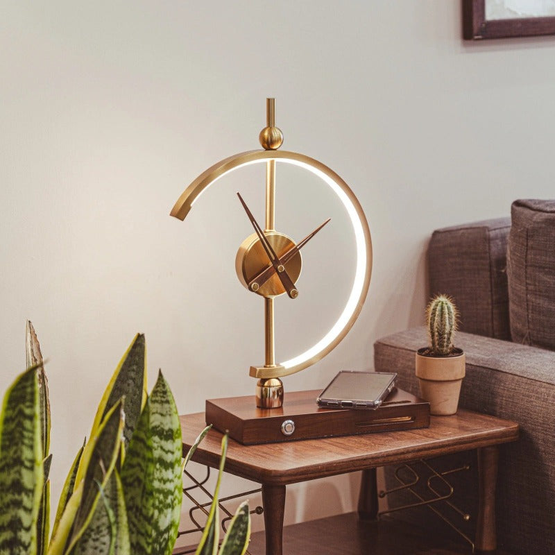 Luxury LED Desk Lamp Clock with Wireless Charger Modern Maple Wood Design
