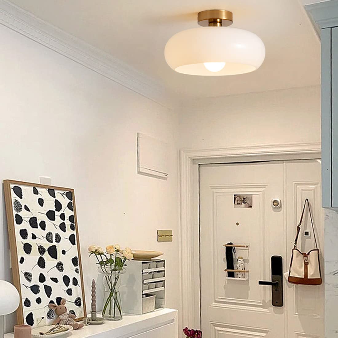 Amber Glass Round Ceiling Light Warm Retro Flush Mount