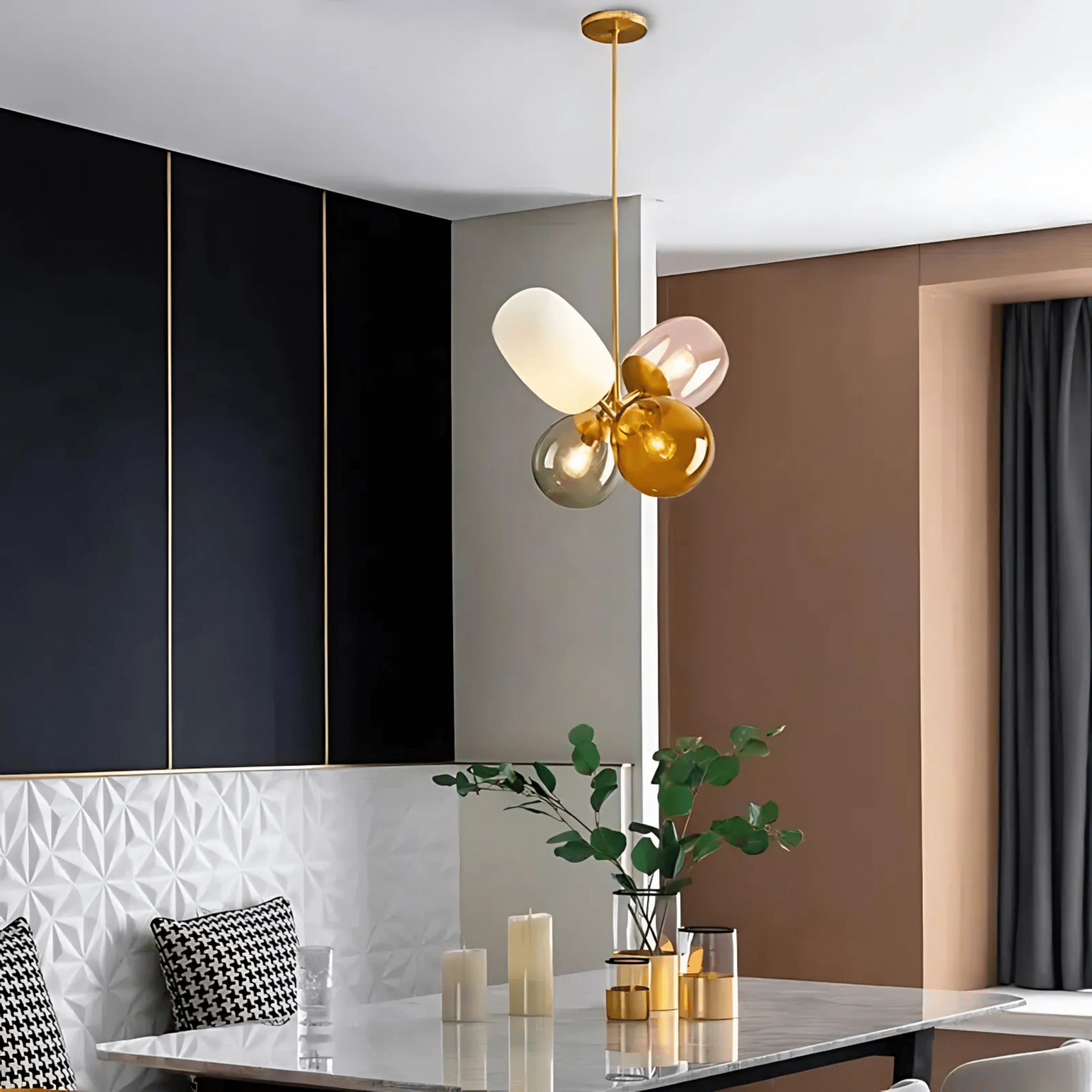 Modern Glass Globe Chandelier Adjustable Brass Ceiling Light