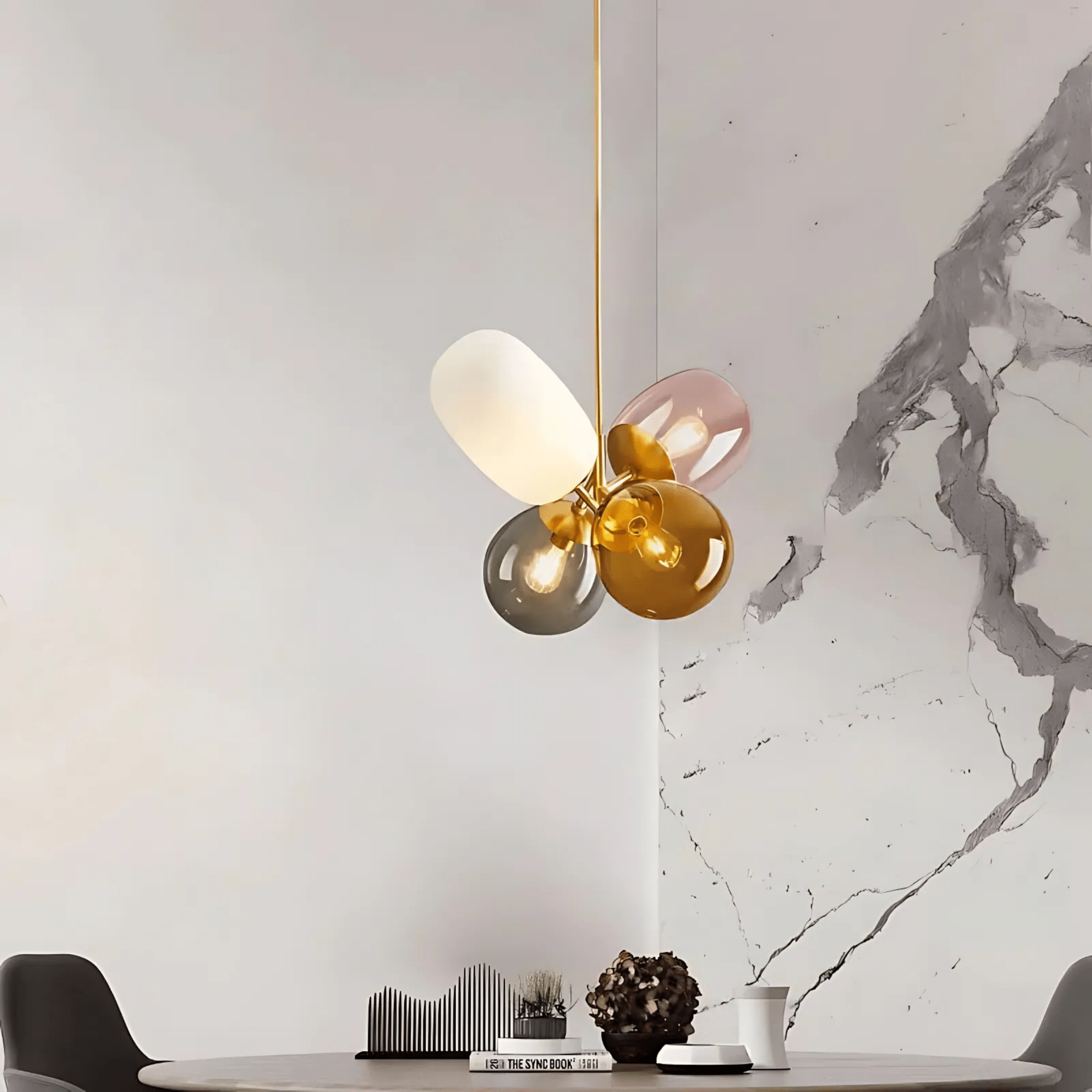 Modern Glass Globe Chandelier Adjustable Brass Ceiling Light