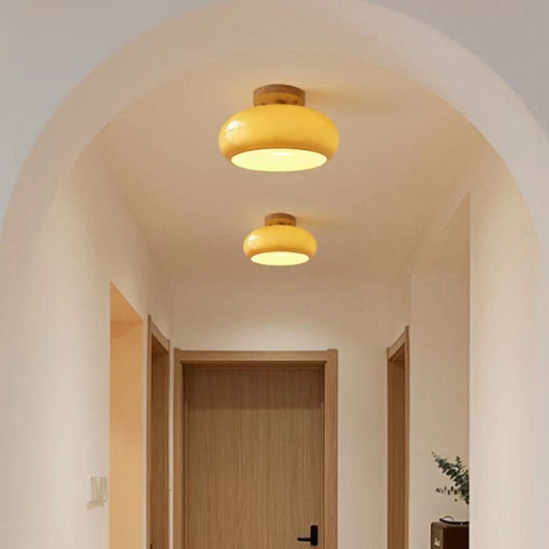 Modern Wood and Glass LED Flush Mount Ceiling Light