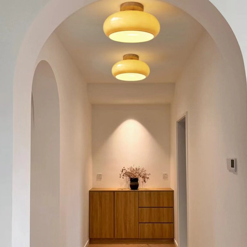 Modern Wood and Glass LED Flush Mount Ceiling Light