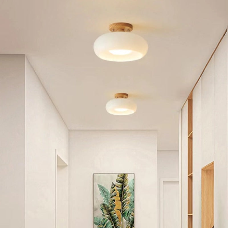 Modern Wood and Glass LED Flush Mount Ceiling Light