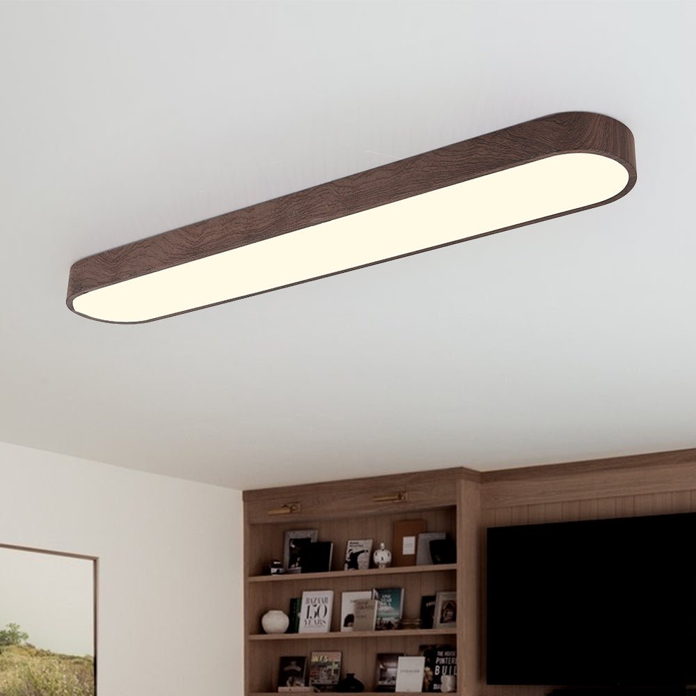 LED Oval Flush Mount Ceiling Light – Modern Wood Grain Design