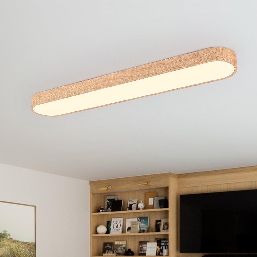 LED Oval Flush Mount Ceiling Light – Modern Wood Grain Design