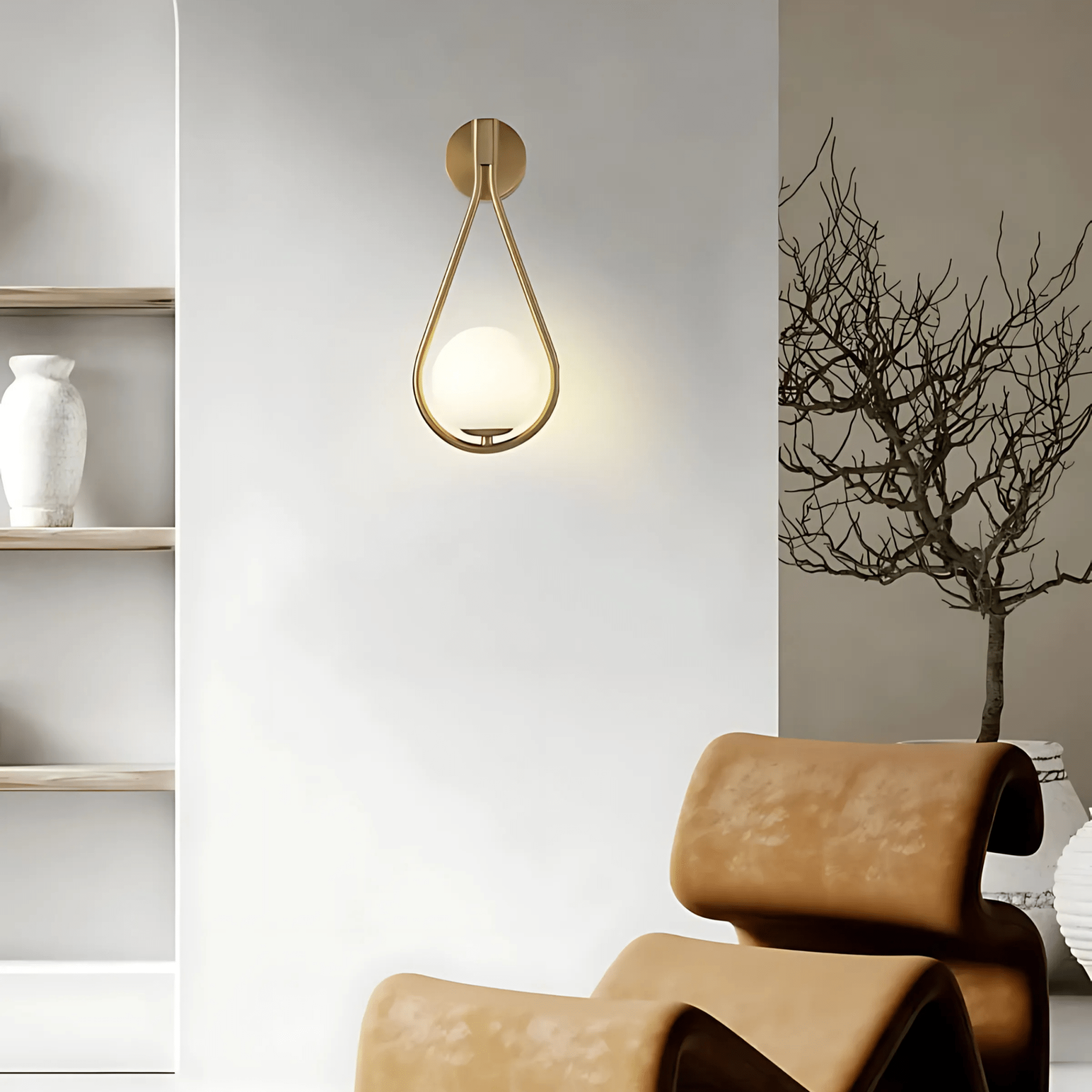 Modern Teardrop Wall Light, Frosted Glass Globe, Dimmable