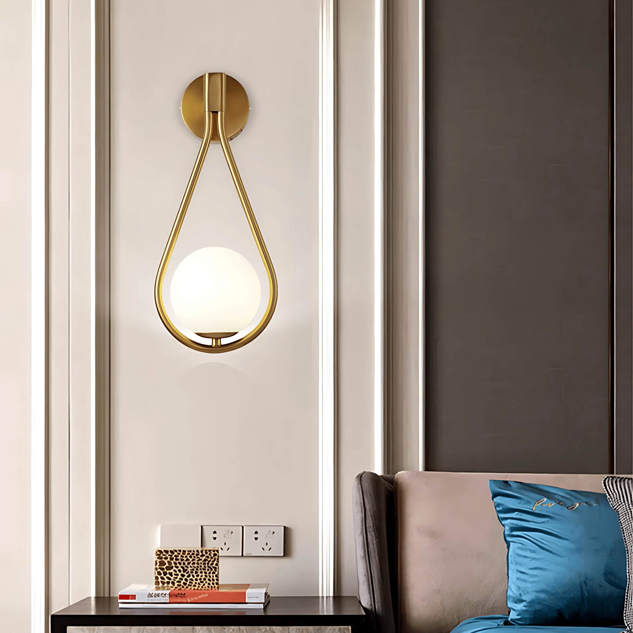 Modern Teardrop Wall Light, Frosted Glass Globe, Dimmable