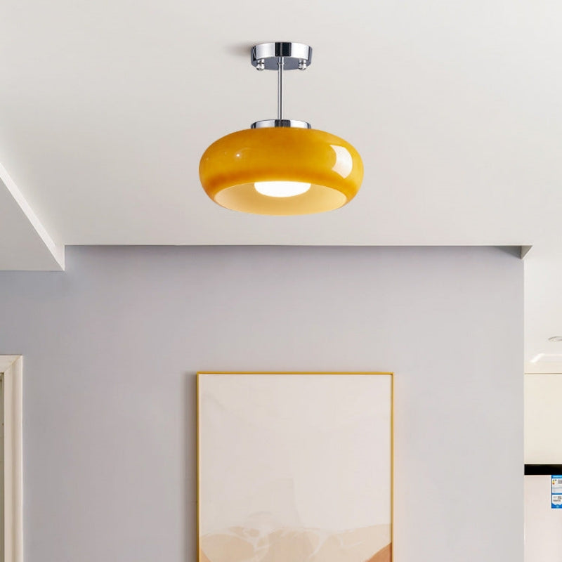 Amber Glass Round Ceiling Light Warm Retro Flush Mount