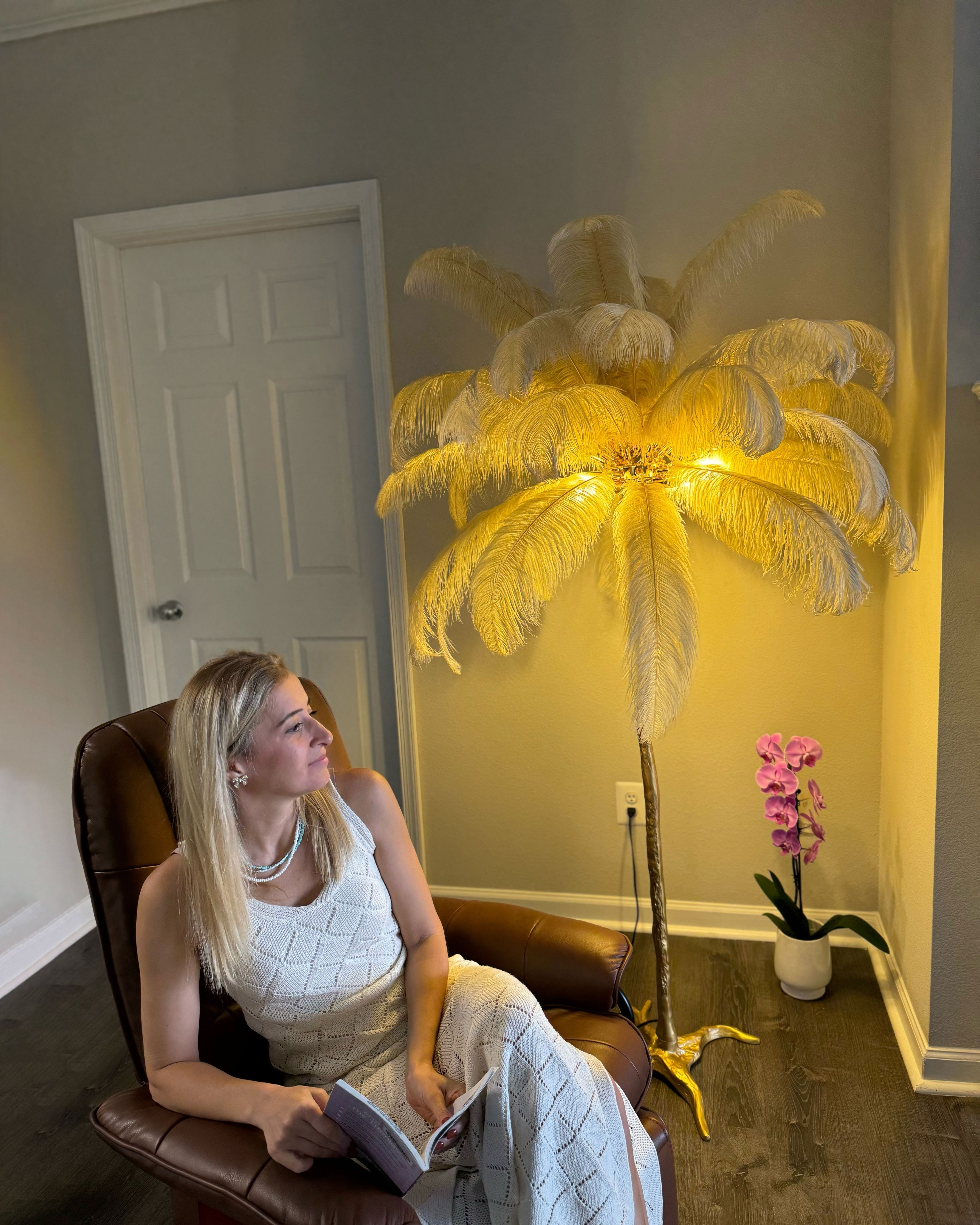 Feather Palm Tree Floor Lamp for Living Room or Bedroom