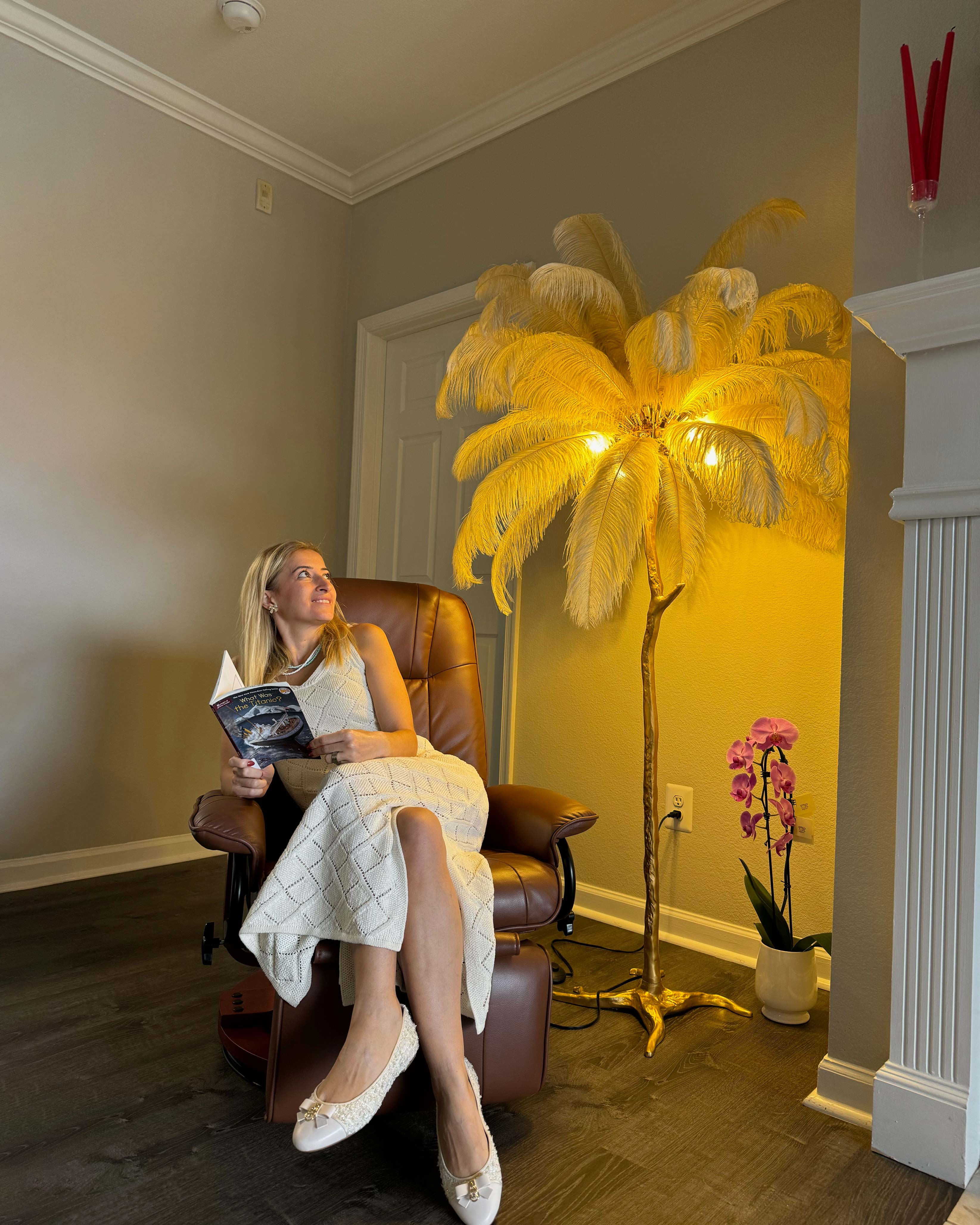 Feather Palm Tree Floor Lamp for Living Room or Bedroom