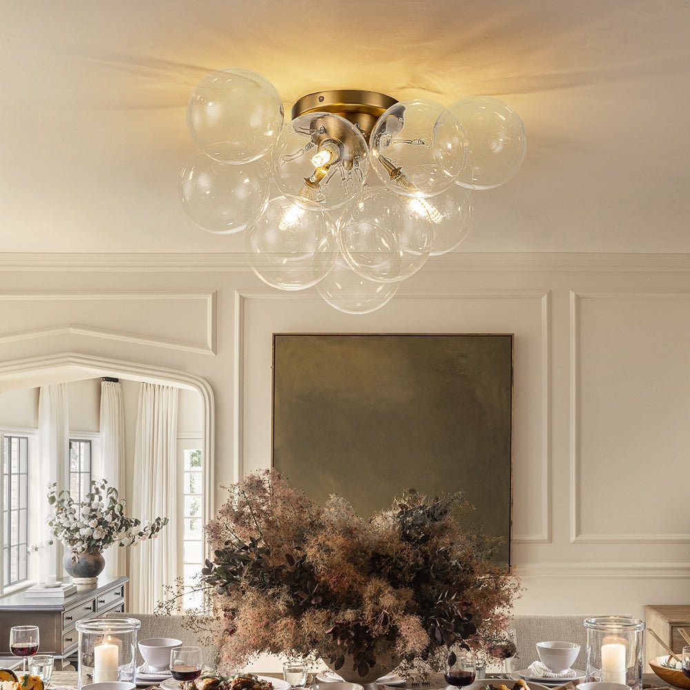 Brass Cluster Glass Globe Bubble Ceiling Light with Three Clear Globes