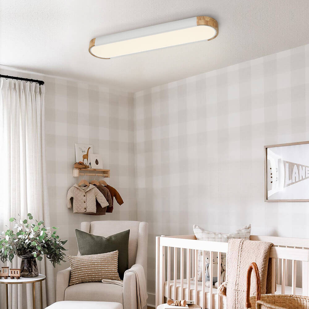 Minimalist Dimmable Oval LED Ceiling Light with Wood Accents