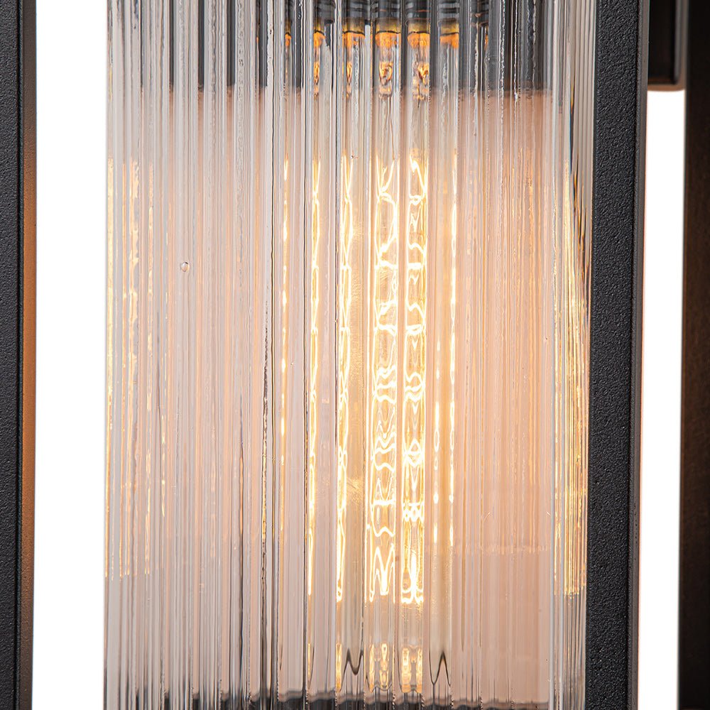 Black Outdoor Wall Lantern with Ribbed Glass