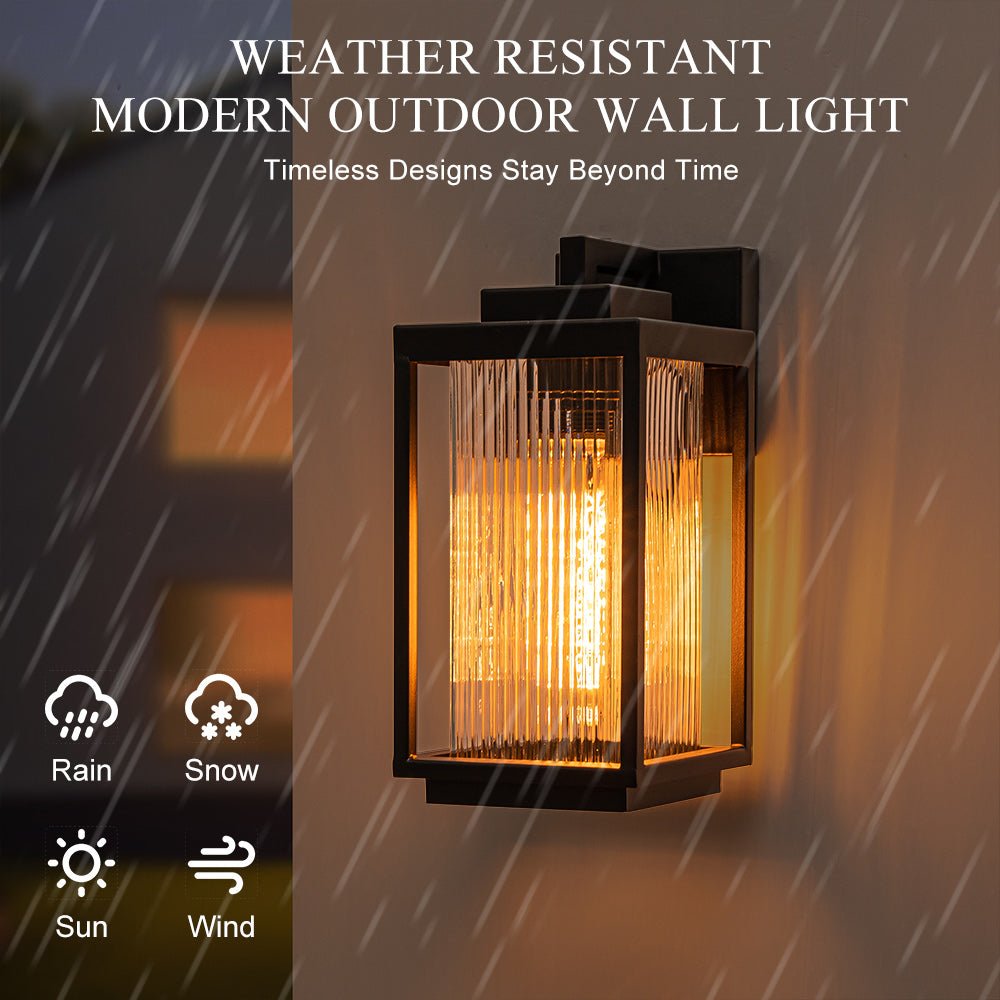 Black Outdoor Wall Lantern with Ribbed Glass