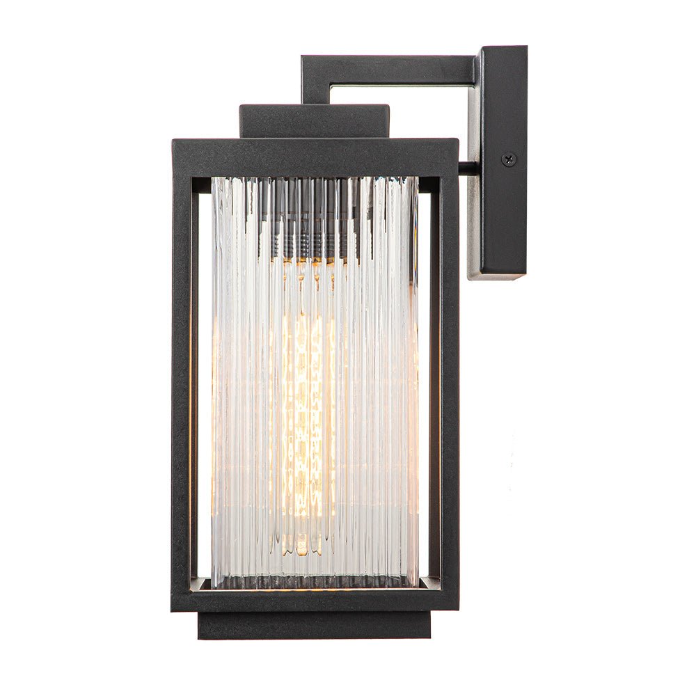 Black Outdoor Wall Lantern with Ribbed Glass