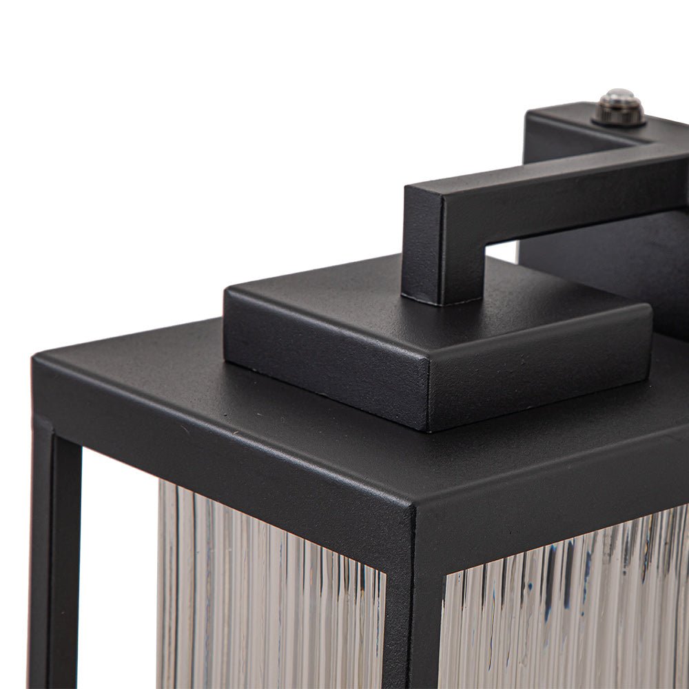 Black Outdoor Wall Lantern with Ribbed Glass