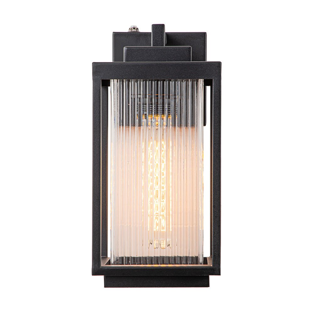 Black Outdoor Wall Lantern with Ribbed Glass