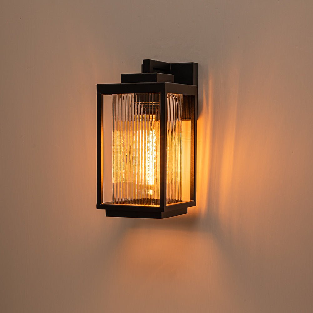 Black Outdoor Wall Lantern with Ribbed Glass
