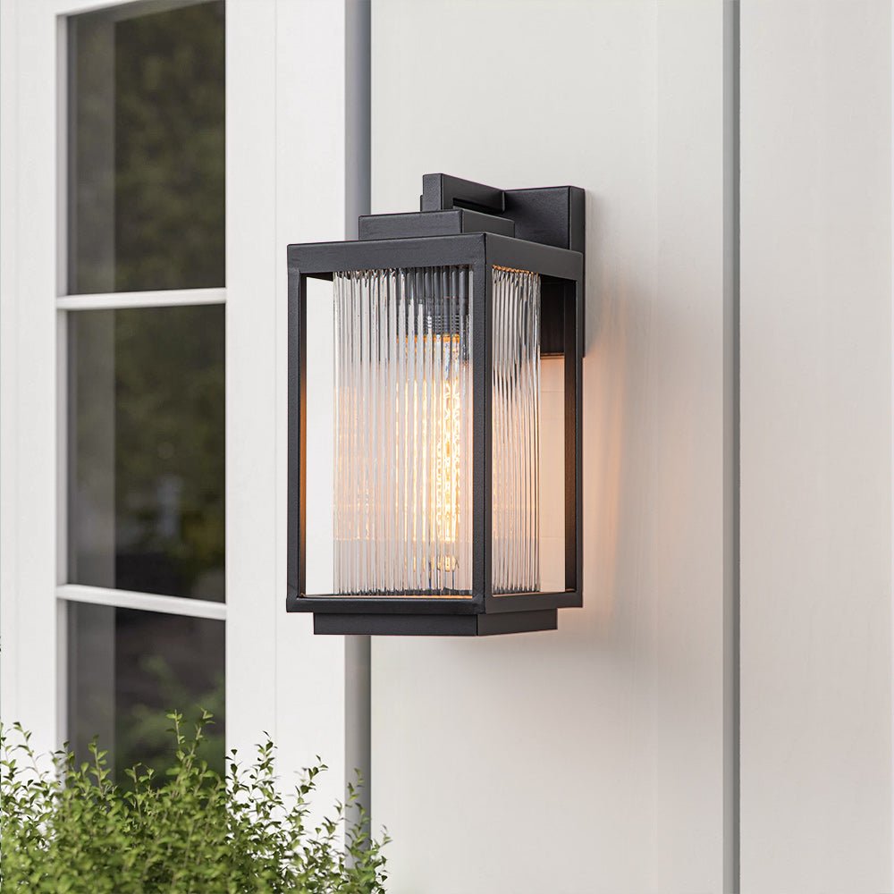 Black Outdoor Wall Lantern with Ribbed Glass