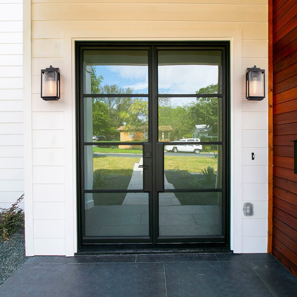 Black Outdoor Wall Lantern with Ribbed Glass