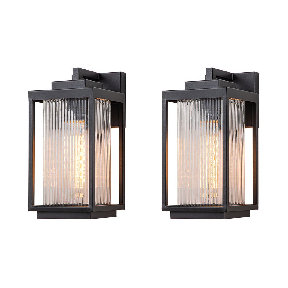 Black Outdoor Wall Lantern with Ribbed Glass
