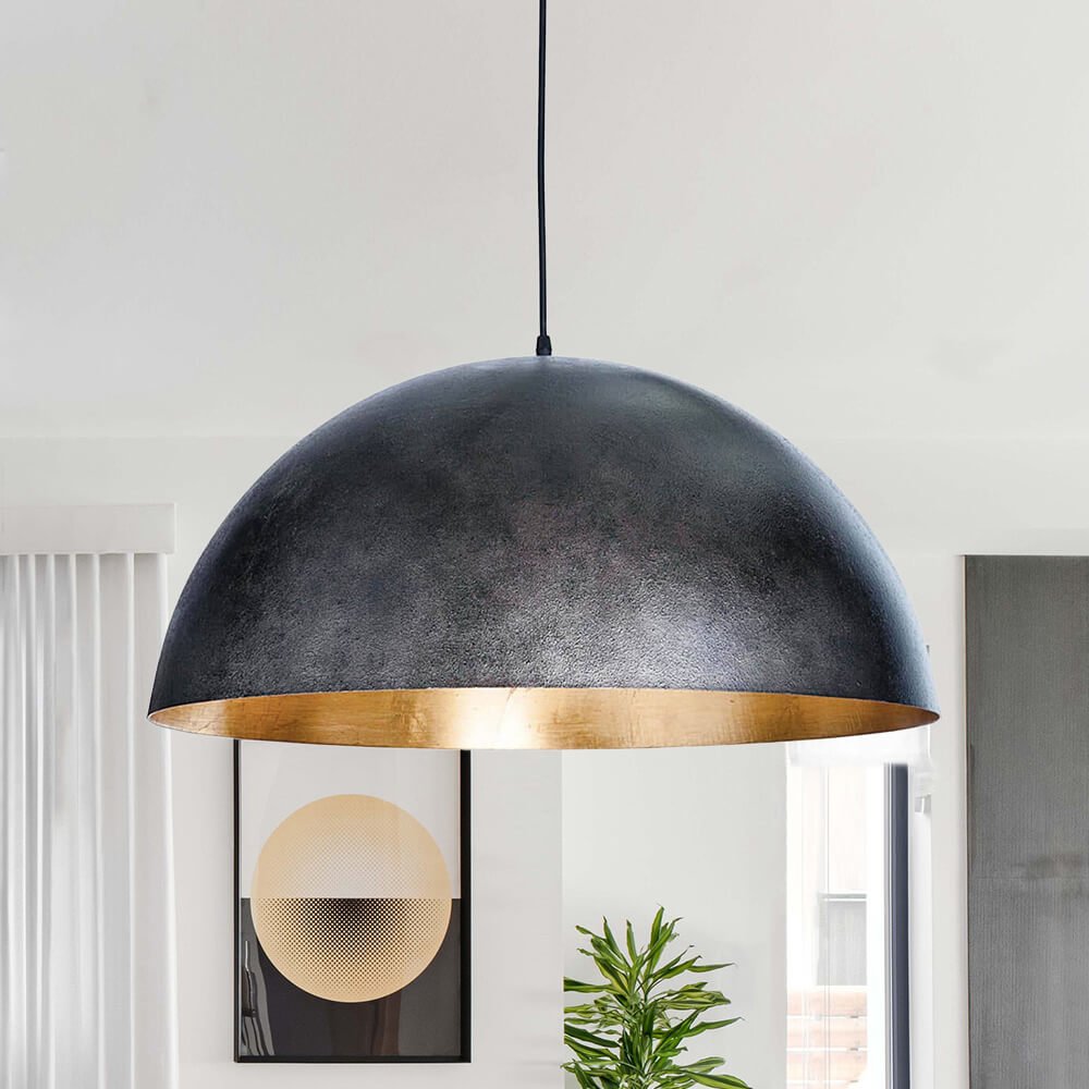 Oversized Dome Metal Pendant Light with Gold Interior