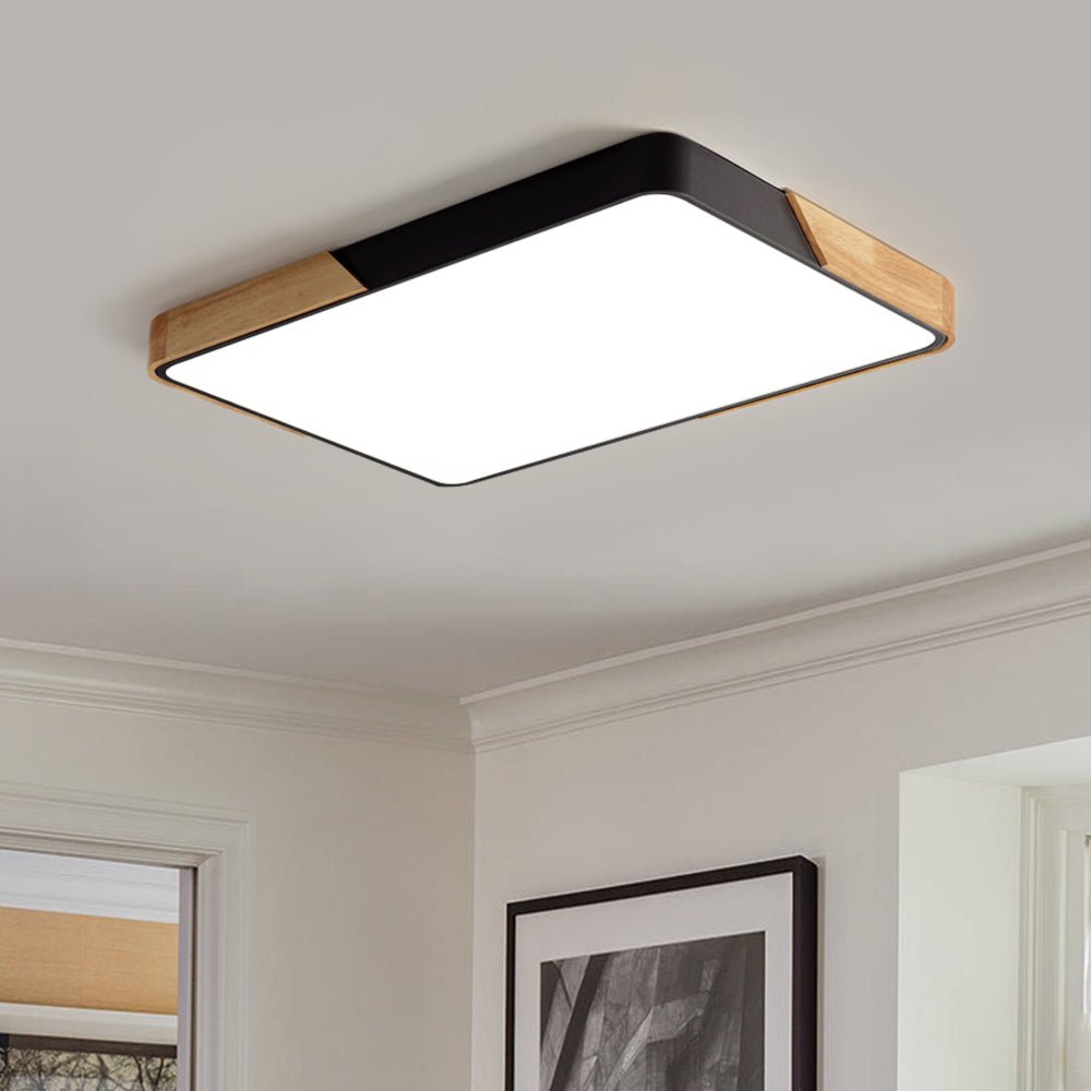 Modern Rectangle LED Ceiling Light with Wood Accents