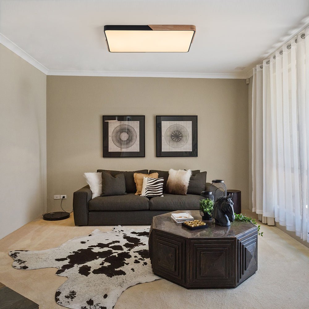 Modern Rectangle LED Ceiling Light with Wood Accents