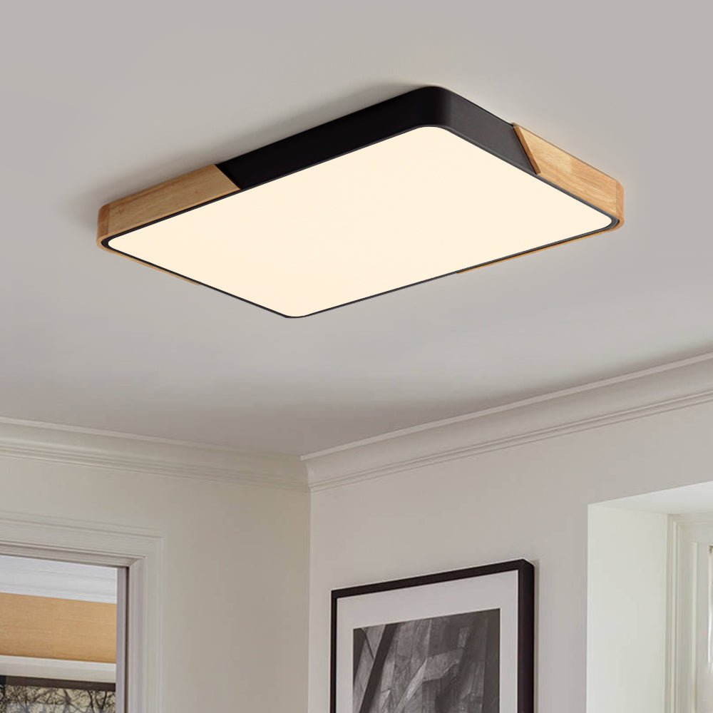 Modern Rectangle LED Ceiling Light with Wood Accents