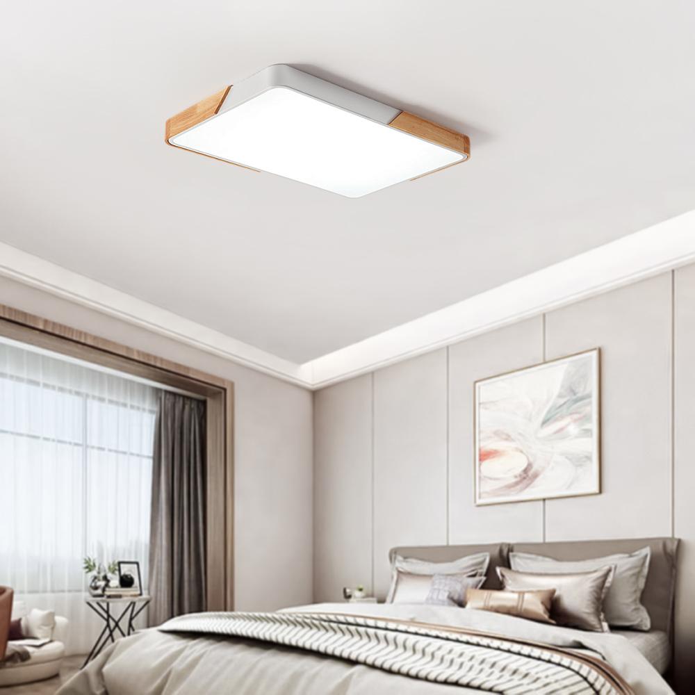 Modern Rectangle LED Ceiling Light with Wood Accents