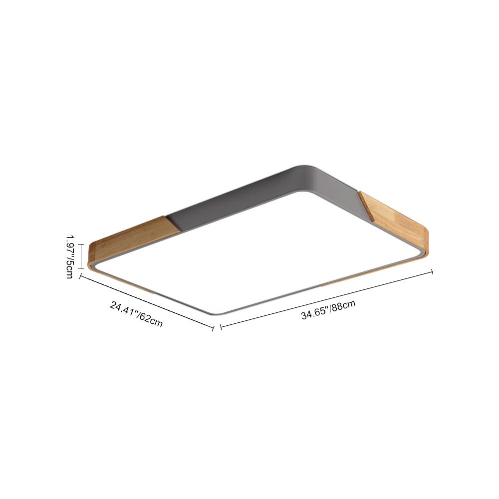 Modern Rectangle LED Ceiling Light with Wood Accents