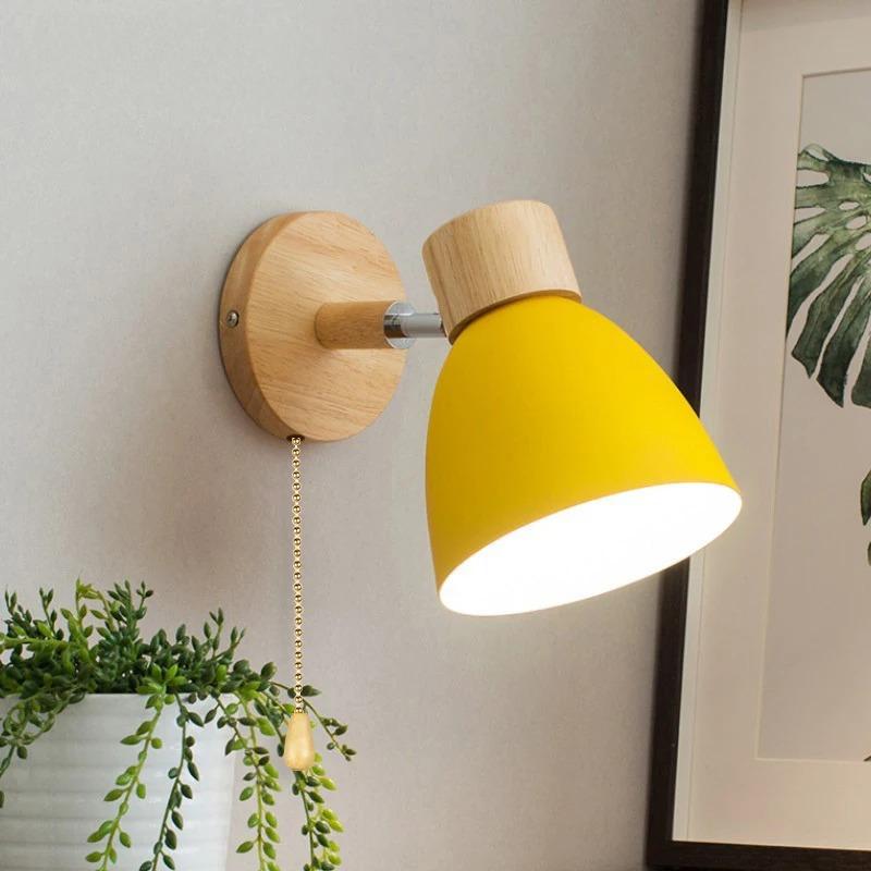 Wooden Nordic Wall Light – Modern Hanging Pull-Switch Lamp
