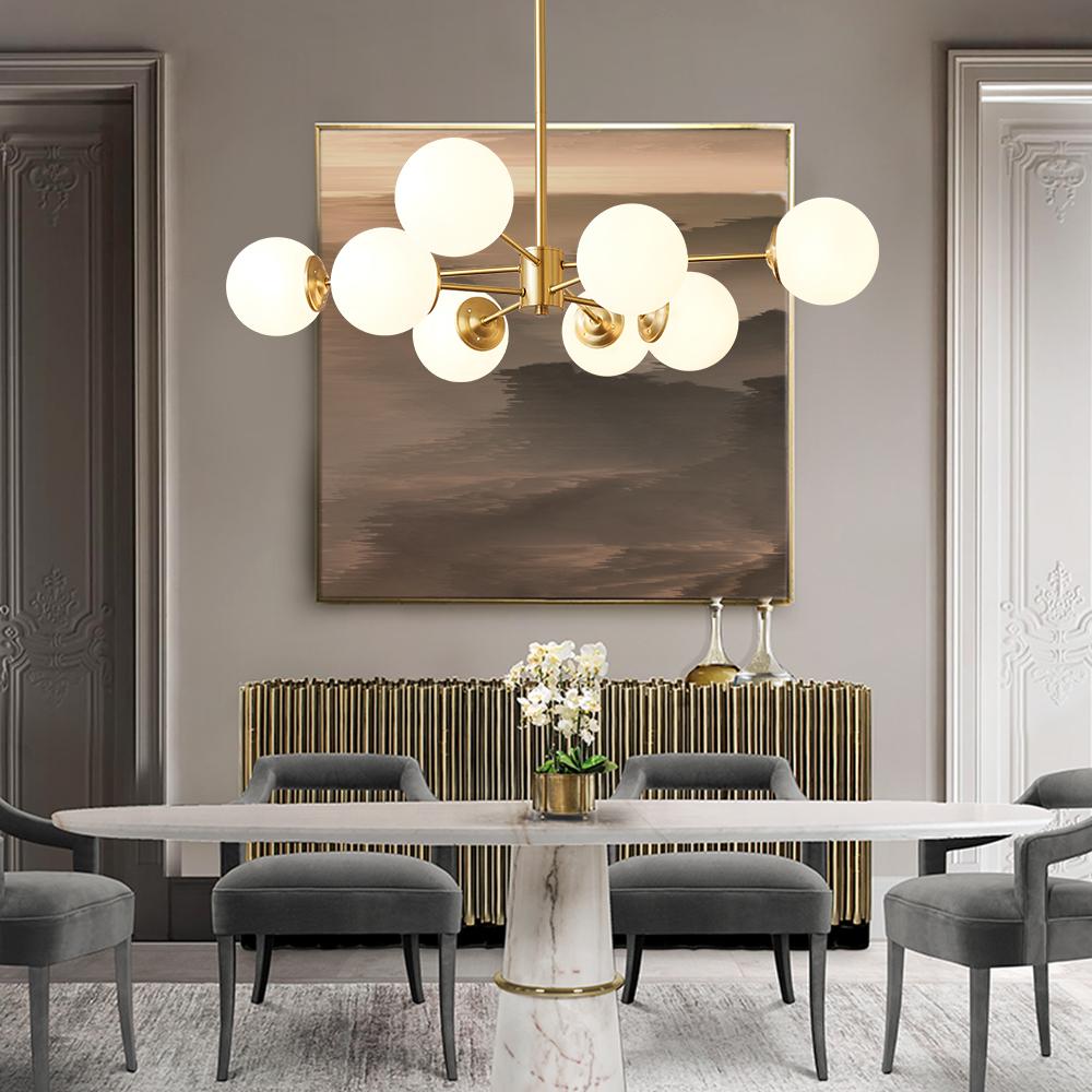 Mid-Century Modern Globe Chandelier Opal Glass Fixture