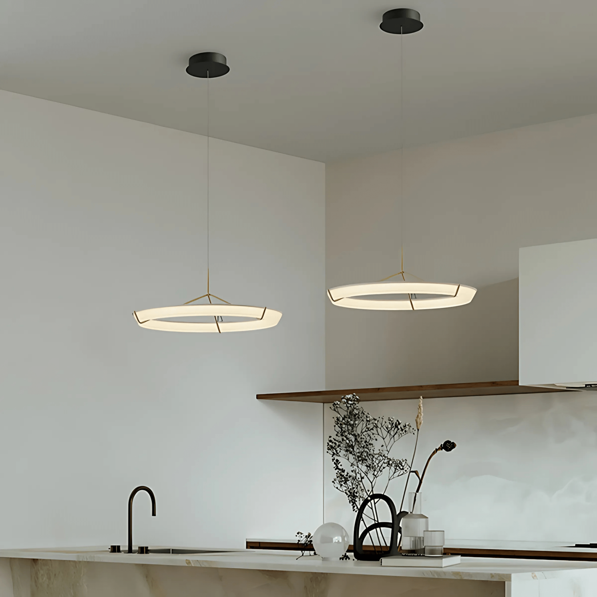 Modern LED Ring Chandelier Minimalist Metal and Acrylic Light