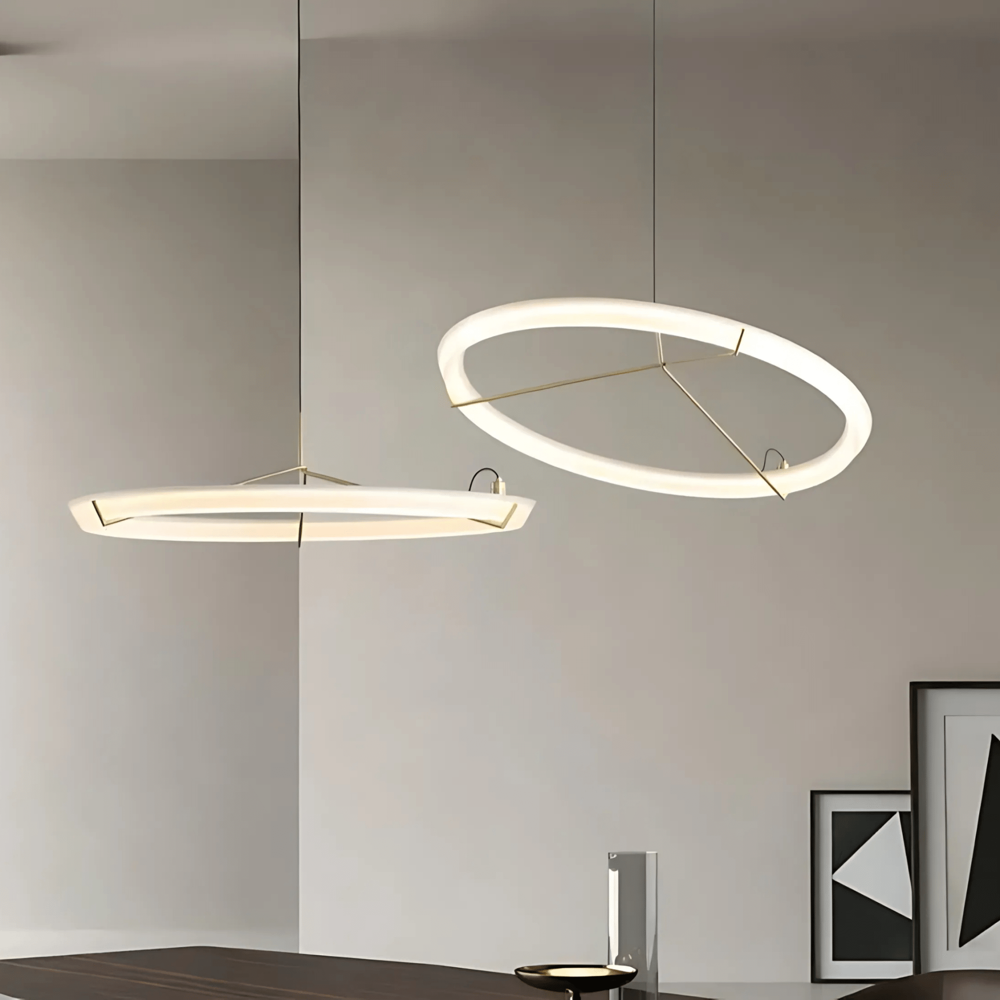 Modern LED Ring Chandelier Minimalist Metal and Acrylic Light
