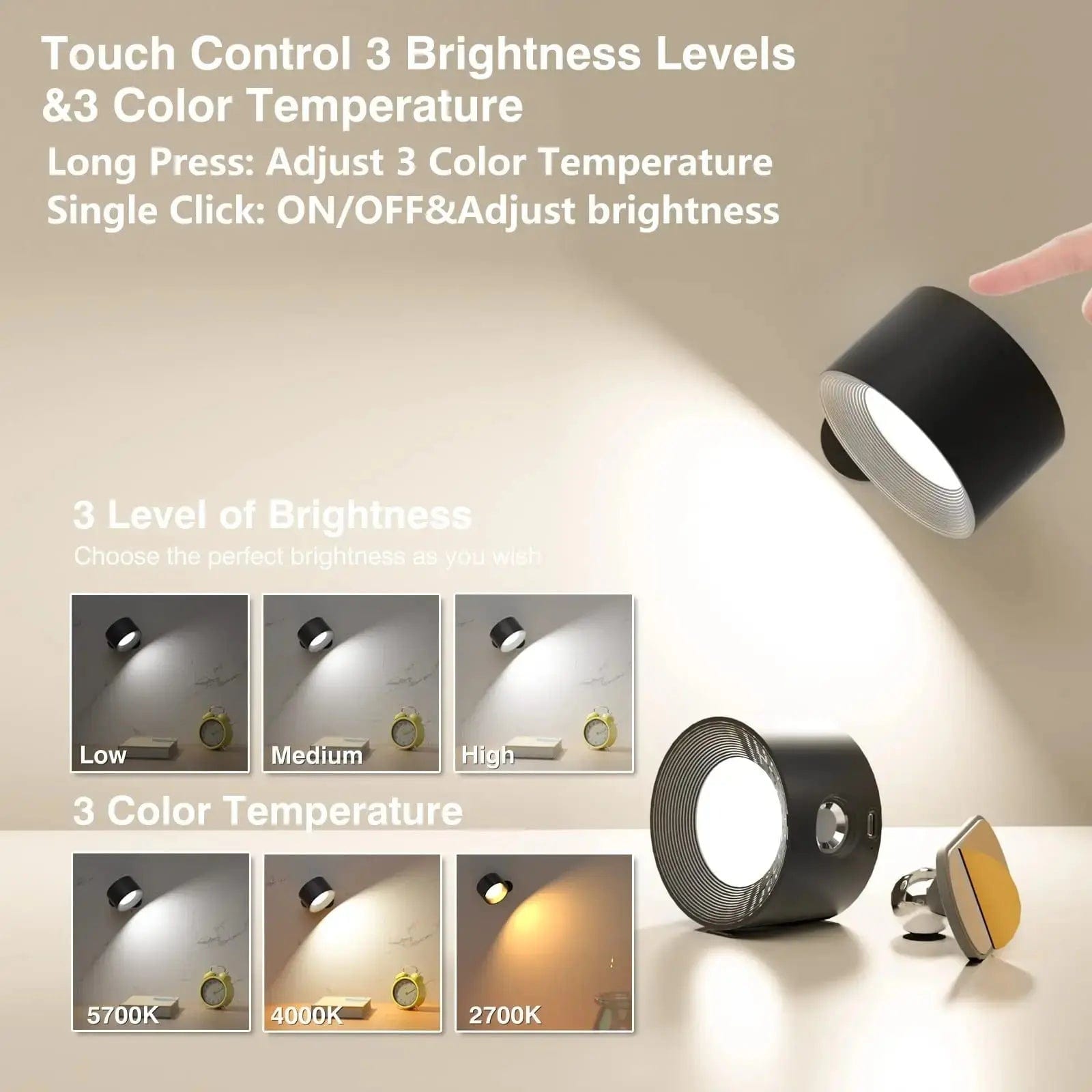 Rechargeable Battery Wall Light, Wireless Adjustable Lamp