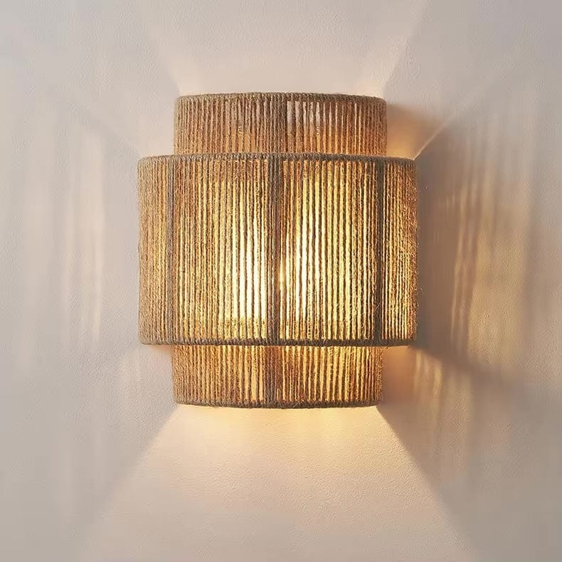 Rattan Wall Lamp, Handwoven Bamboo LED Light